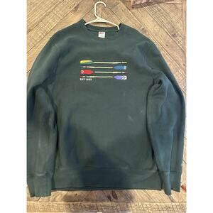 J Crew Sportswear Sweatshirt Mens L Heritage 14 oz Embroidered Oar Graphic Green